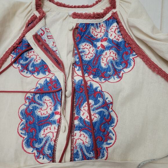 Lace the label linen paisley floral embroidered mini dress bishop sleeve boho - Picture 7 of 11